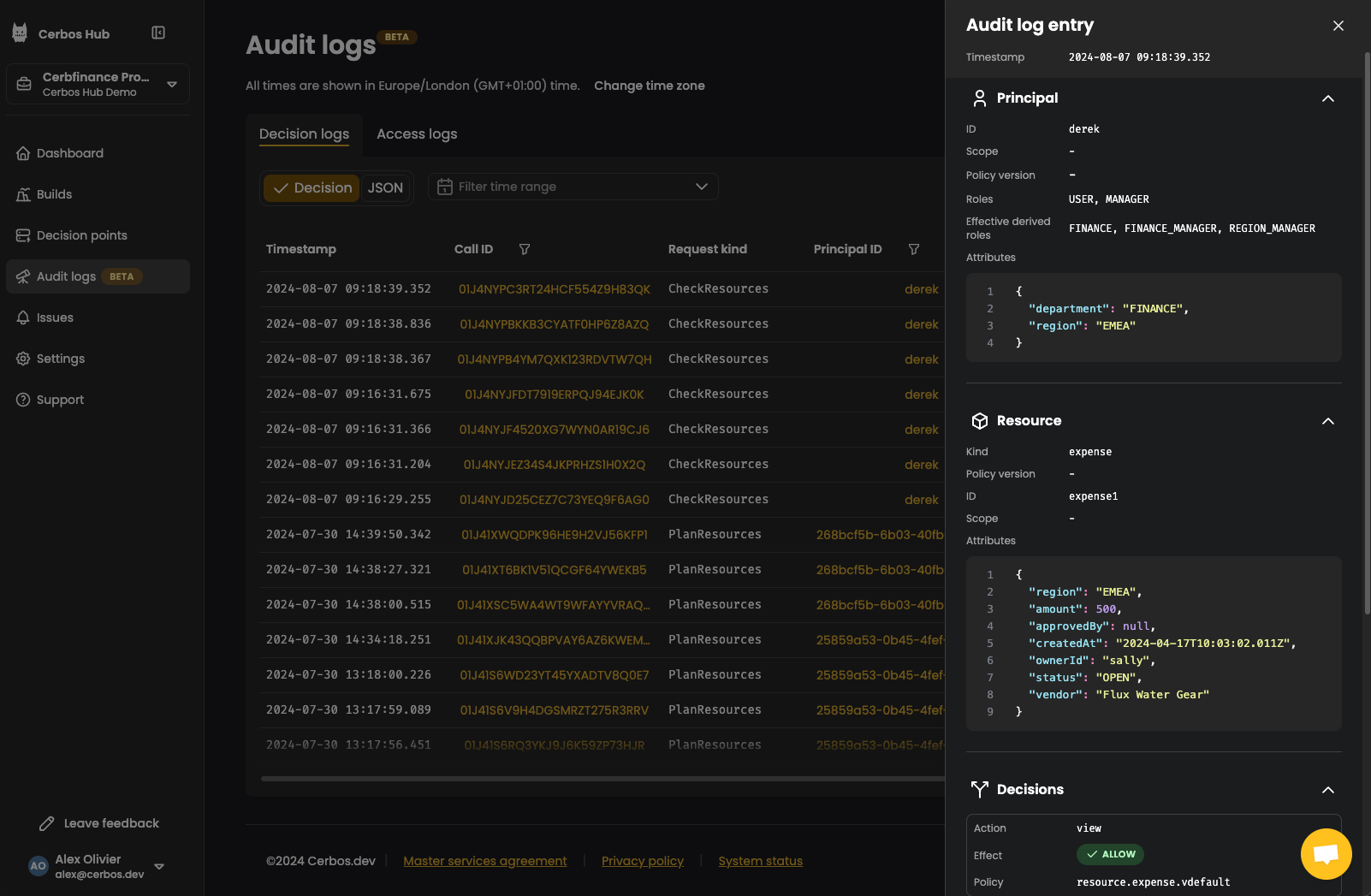 Decision logs detail