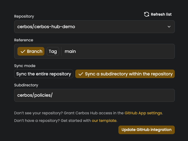 GitHub connection setup