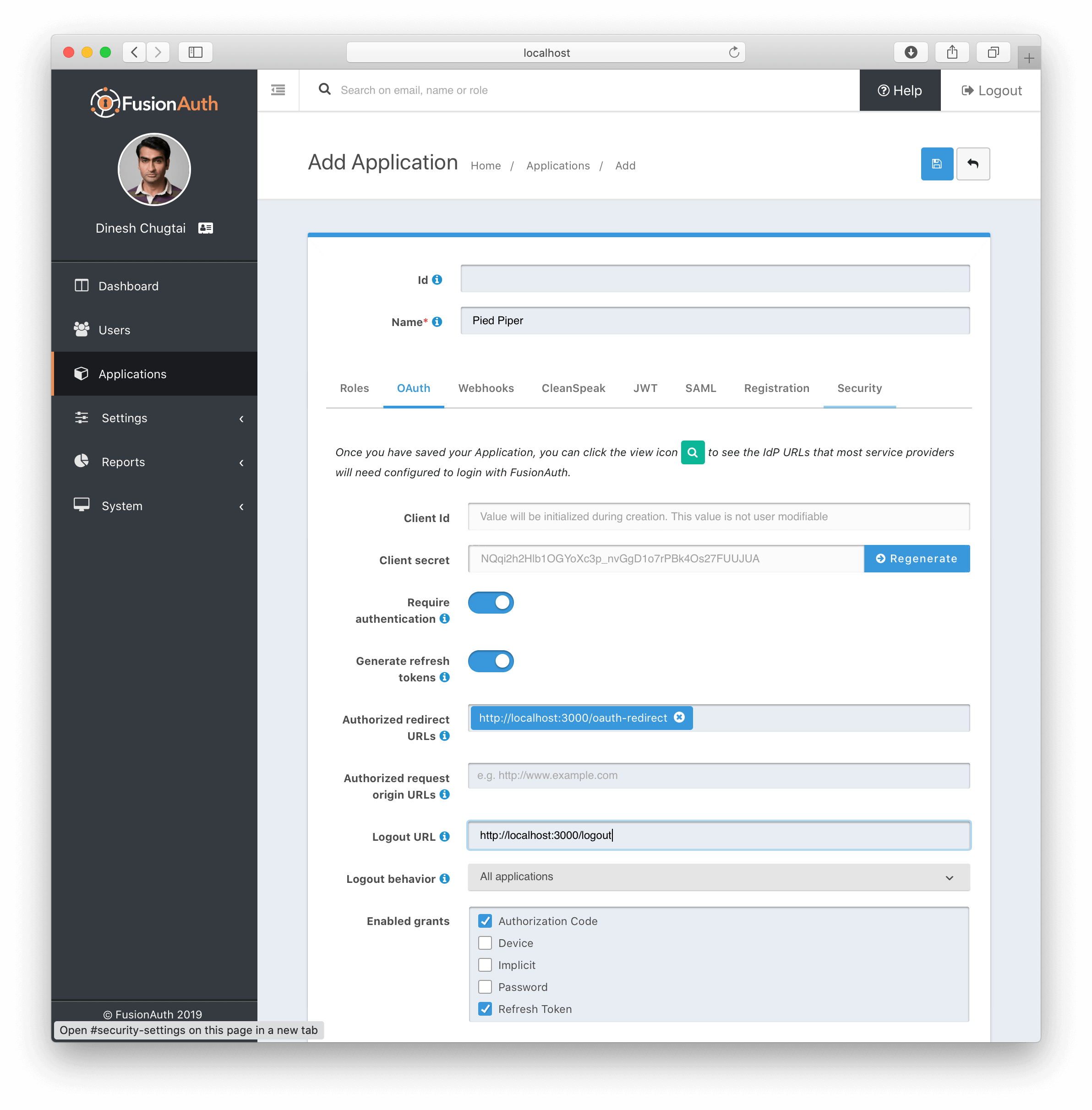 fusionauth application form