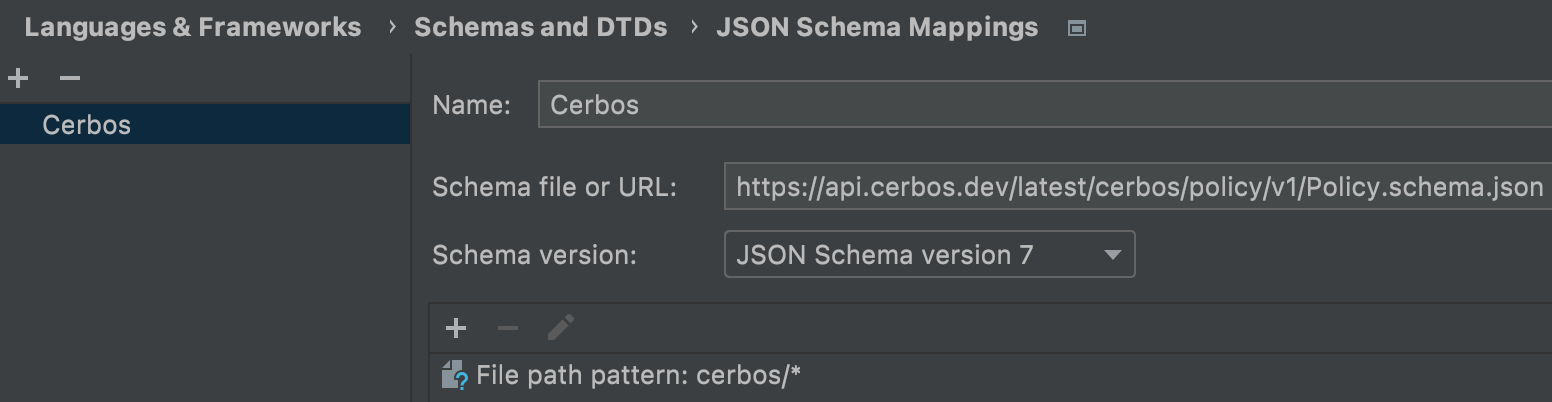 JetBrains JSON Schema Mappings menu